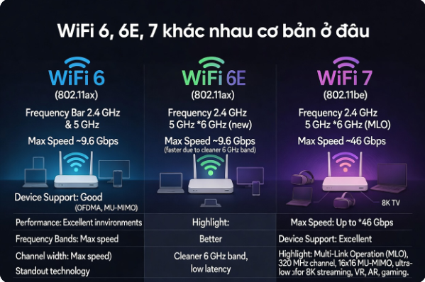 NÊN CHỌN ROUTER WIFI 6, WIFI 6E HAY WIFI 7 CHO GIA ĐÌNH /VĂN PHÒNG NHỎ