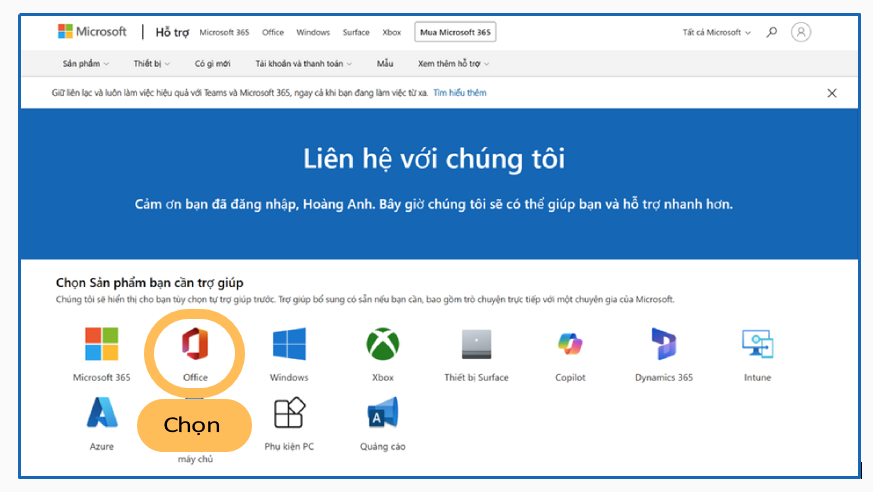 HƯỚNG DẪN LIÊN HỆ HỖ TRỢ MICROSOFT