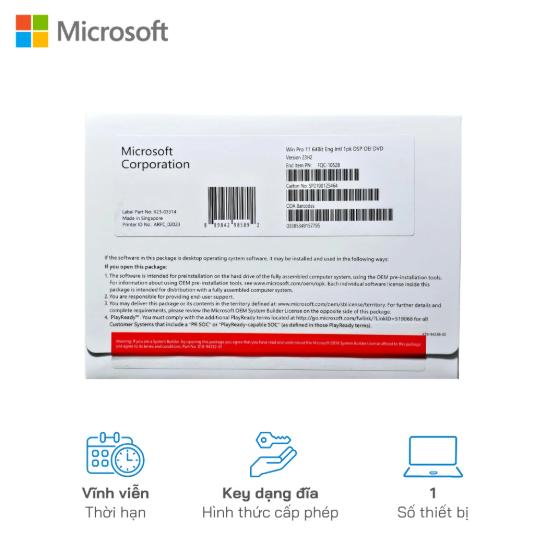 PHẦN MỀM MICROSOFT WINDOWS 11 PRO 64-BIT ENG INTL (PN: FQC-10528)