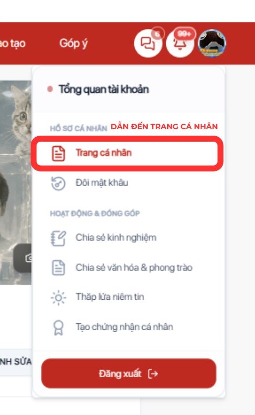 Hướng dẫn dẫn đến trang c&aacute; nh&acirc;n